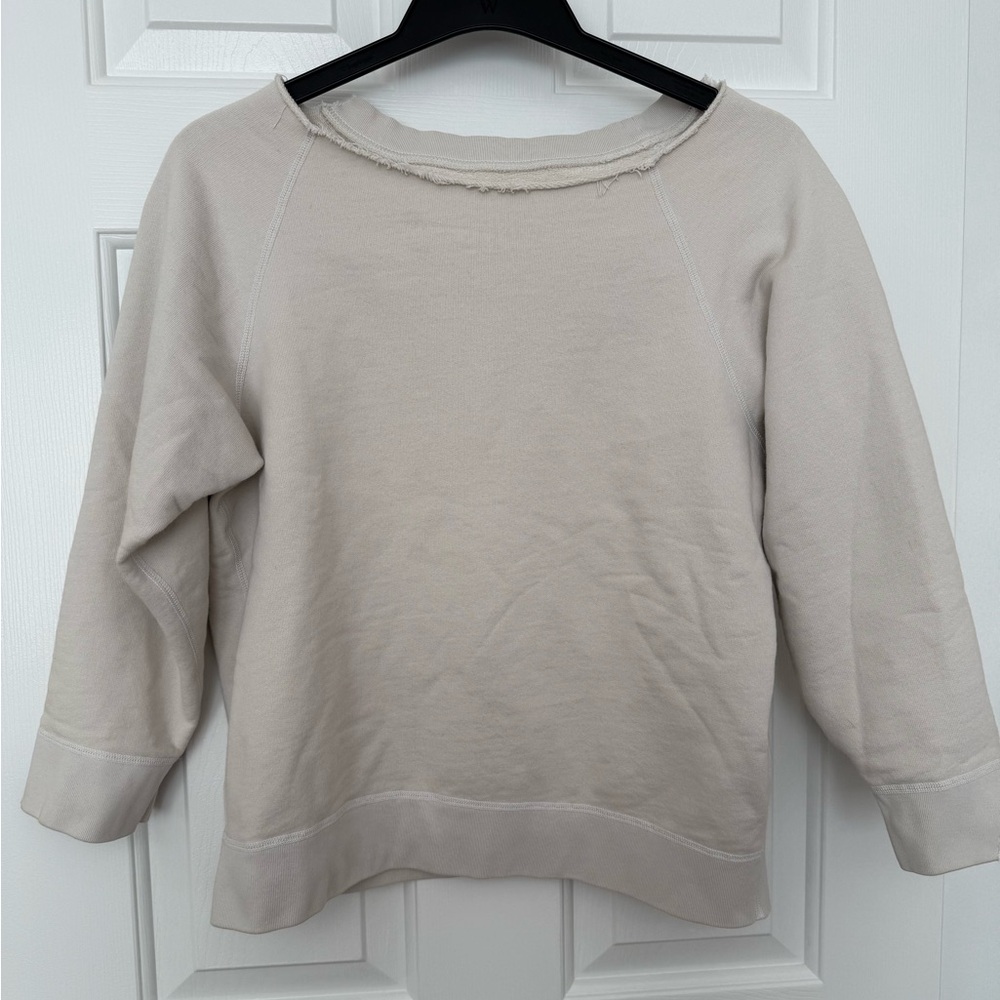 Nili Lotan Cream Sweatshirt, Small, Distressed, Raw Neckline. SAME DAY SHIPPING!